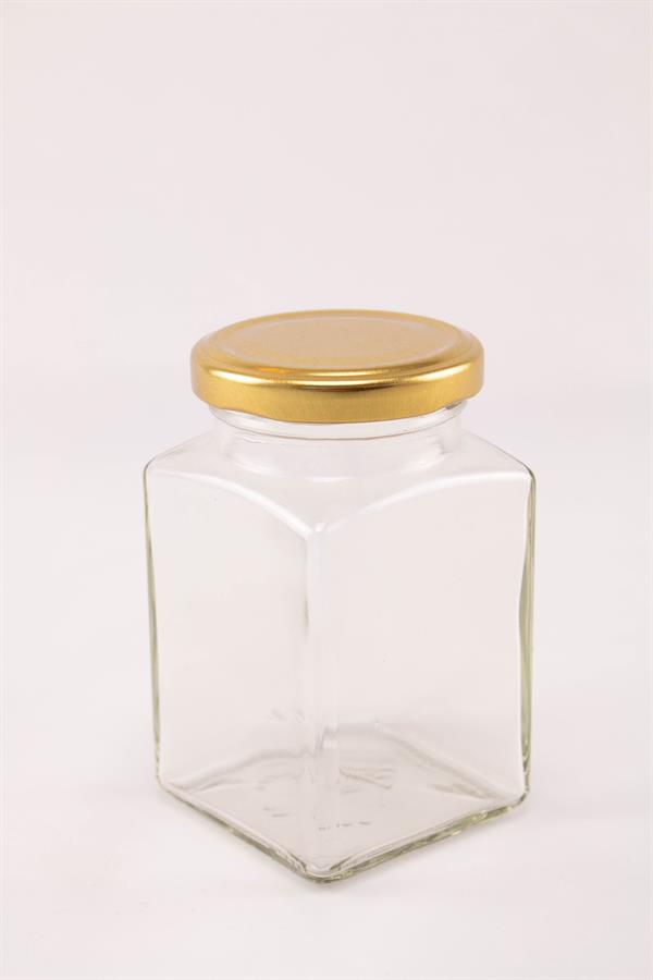Firkantet glas med guldfarvet låg, 260 ml